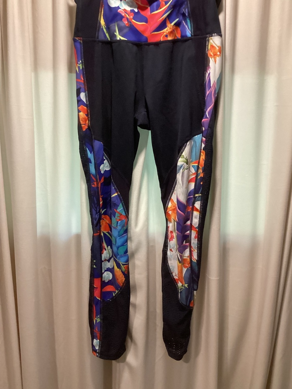 Athleta Black Leggings with Vibrant Floral Side Panels